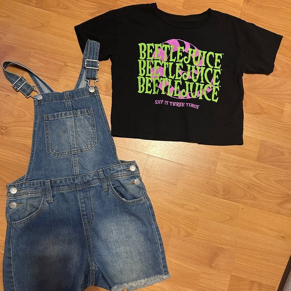 Cat & Jack Other - Gently Used Cat & Jack Denim Kids 10/12 Overalls with Beetlejuice Crop Top 8